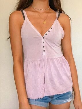American Eagle Outfitters Light Pink Button-Front Peplum Cami